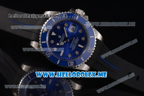 Rolex Submariner Swiss ETA 2836 Automatic Steel Case with Blue Rubber and Blue Dial Strap Dot Markers - Click Image to Close
